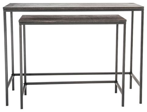 2 Pieces Nesting Console Table, Metal Frame With Large Oak Veneer ... regarding Integrating Retro Nesting Tables into Modern Decor A Designer's Perspective